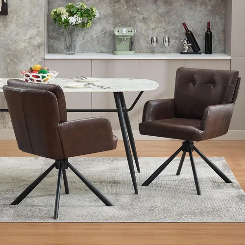 Miniatura 11 de WUTUTUEE Juego de 2 sillas de comedor de tela, modernas, tapizadas, giratorias, cómodas sillas de comedor con respaldo medio, sillón de escritorio