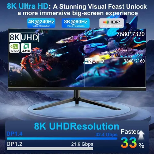 Miniatura 2 de Adaptador unidireccional USB C a DisplayPort 1.4 de 32.4 Gbps, 4K a 240 Hz, 8K a 60 Hz y soporte HDR, Thunderbolt 3/4 a puerto de pantalla