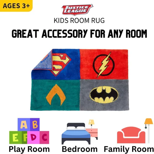 Miniatura 4 de Justice League DC Comics - Alfombra antideslizante para habitación de niños, 30 x 48 pulgadas, (producto oficial con licencia) Franco liga
