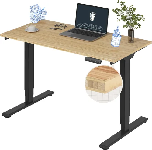 FlexiSpot E6 Bamboo - Escritorio eléctrico de pie de 3 etapas con motor dual de 48 x 24 pulgadas, soporta 220 libras, altura ajustable con ajustes