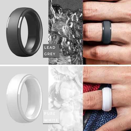 Miniatura 44 de ThunderFit Anillos de boda de silicona para hombre, 0.394 in de ancho y 0.098 in de grosor, paquete múltiple de variedad 1-7
