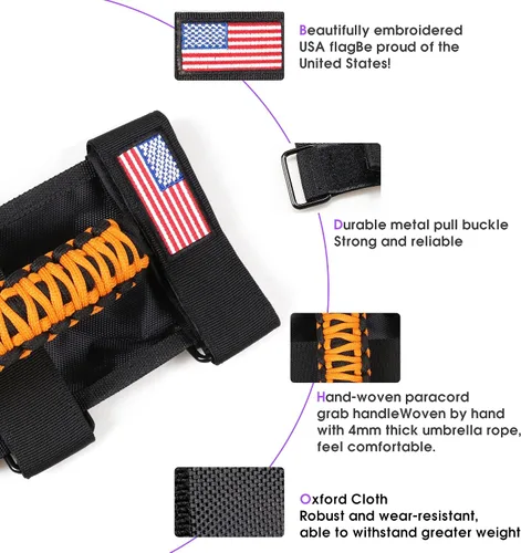 Miniatura 2 de sukemichi Asas de agarre para barra de agarre para Jeep Wrangler Accesorios TJ JK JL Gladiator JT - Hebilla de metal mejorada, naranja cibernético