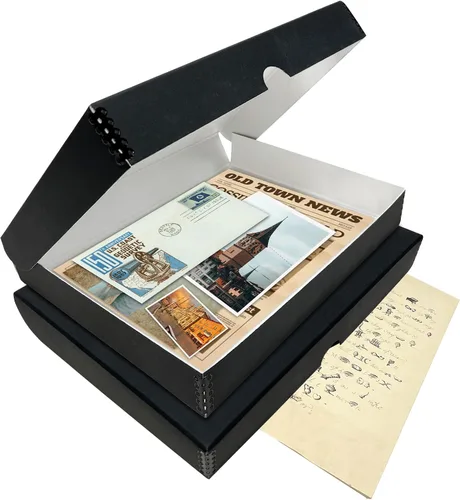 Miniatura 8 de Lineco Caja de almacenamiento tipo folio, diseño de concha, 11 x 14 x 1.75 pulgadas, cartón de archivo, conserva fotos, tarjetas, revistas, Negro