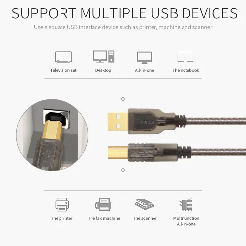 Miniatura 4 de Cable de impresora USB de 15 pies de alta velocidad USB 2.0 A macho a B macho cable para HP, Canon, Epson, Dell, Samsung, etc