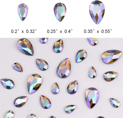Miniatura 2 de 100 piezas de diamantes de imitación de cristal iridiscente púrpura iridiscente AB pera 3D laminados para uñas, dijes de decoración de 3 tamaños
