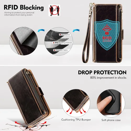 Miniatura 4 de Antsturdy Funda tipo cartera compatible con iPhone 12 Mini, funda de piel sintética con bloqueo RFID, funda para teléfono para mujeres y hombres