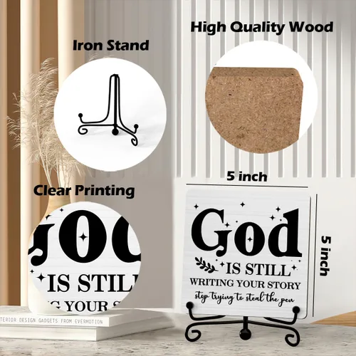 Miniatura 2 de Decoración Inspiradora Cristiana para Escritorio, Letrero "Dios Todavía Está Escribiendo Tu Historia", Decoración de Escritorio para Oficina, Hogar