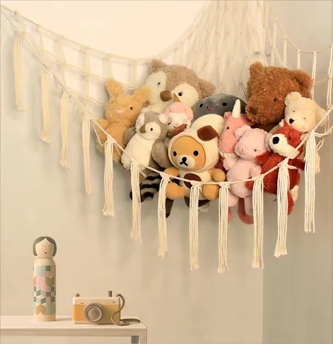Miniatura 6 de Red de Hamaca de Almacenamiento de Animales de Peluche Mirolam - Red de Hamaca de Juguetes para Animales de Peluche de Esquina - Organizador Beige