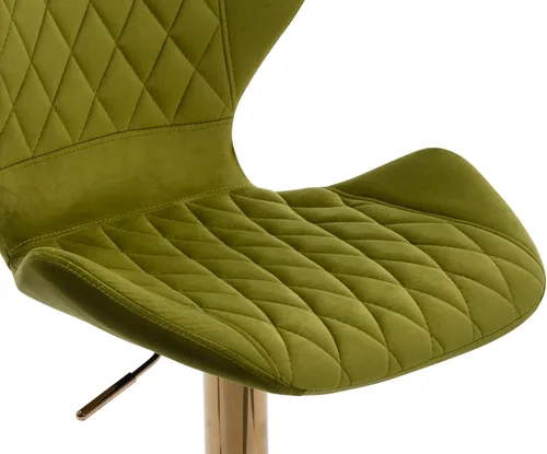Miniatura 7 de Juego de 2 taburetes de bar de terciopelo ajustables verdes con patas doradas, modernas sillas de bar giratorias para isla de cocina, comedor, bar