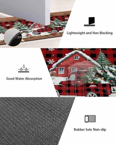 Miniatura 3 de Tapete de baño de Navidad para bañera, antideslizante, de secado rápido y absorbente, de tierra de diatomeas, tapete de cocina, tapete rojo