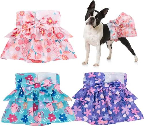 Miniatura 8 de Pet Soft Pañales para Perras Hembras – Paquete de 3 Pañales Lavables Estilo Vestido para Perras Hembras en Celo – Bragas Reutilizables