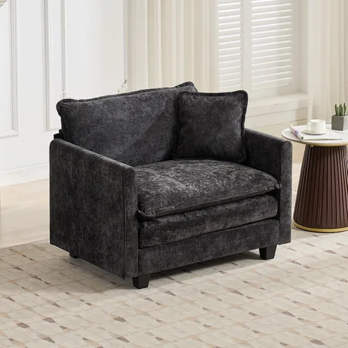 Miniatura 16 de Sofá modular negro de 111.5 pulgadas, sofás seccionales grandes de 3 plazas para sala de estar, sofá nube de tela de felpilla de gran