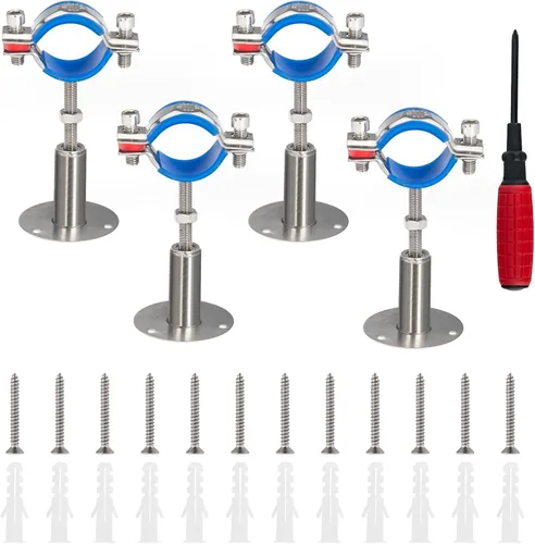 4 piezas de acero inoxidable 304 soportes de tubo para montaje en pared y techo, adecuados para tubo con diámetro exterior de 1" (32-34 mm), altura