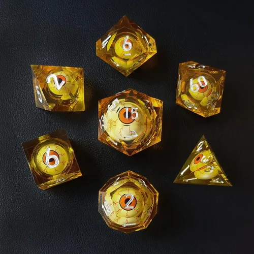 Miniatura 7 de BESCON - Juego de dados poliédricos con núcleo líquido con bordes afilados, dados poliédricos con borde de afeitar con globo ocular rodante
