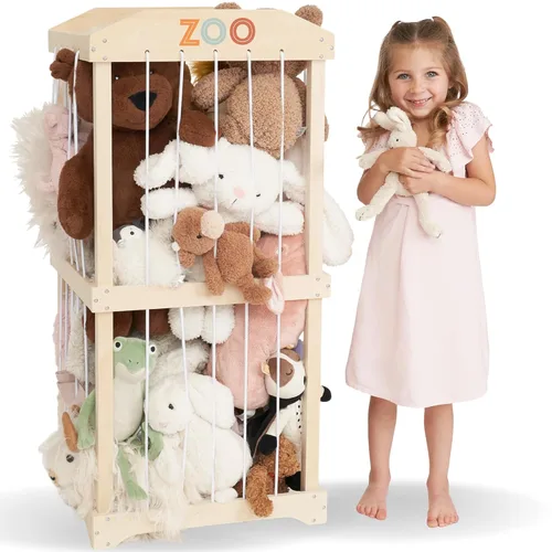 Almacenamiento de animales de peluche de madera para niños – Gran organizador y soporte de almacenamiento de juguetes para la sala de juegos o