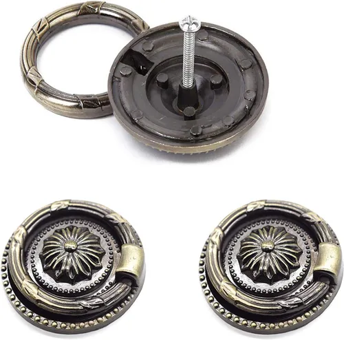 Miniatura 8 de Tiradores de cajones antiguos de bronce de 1.77 pulgadas para gabinete, 6 paquetes Anillos de tracción, manijas redondas para cajones, perilla