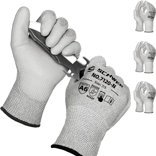 Miniatura 9 de Schwer 3 pares de guantes de trabajo resistentes a los cortes ANSI A6, a prueba de cortes, pantalla táctil, para hombres y mujeres, utilizados