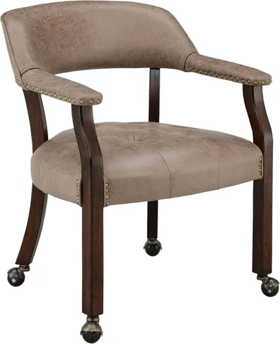 Miniatura 20 de Sillas de comedor con ruedas y brazo, sillas de capitán Caster Boss con patas de madera maciza, sillas de escritorio de oficina con botón tapizado