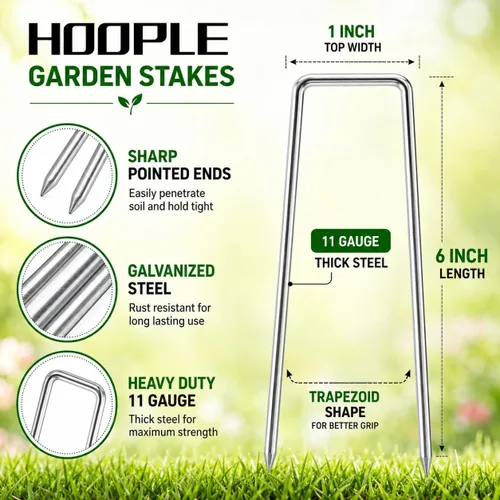 Miniatura 2 de HOOPLE Grapas de Paisaje de 15 cm Calibre 11 Galvanizadas, Estacas para Decoraciones al Aire Libre, Grapas Antióxido para Tela de Barrera de Malas