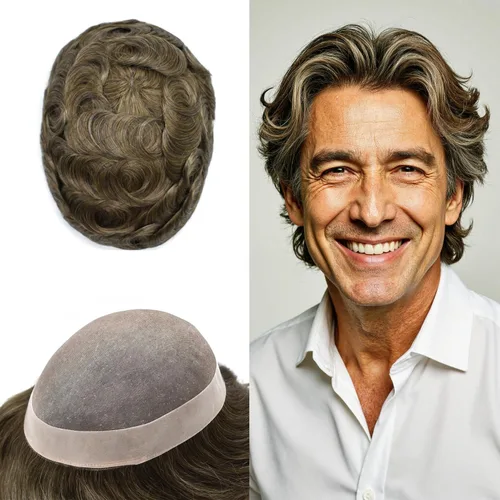 Miniatura 88 de Mens Toupee Hair Piece For Men Fine Mono Men Hair System Toupee For Men Hair Piece Real Human Hair System For Men Protesis Capilar Para Hombre 6x9
