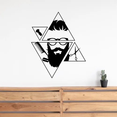 Vinilo Adhesivo de pared Barbería Peluquería Barba Hipster Salón Pegatinas Decoración Grande (2758ig) Negro