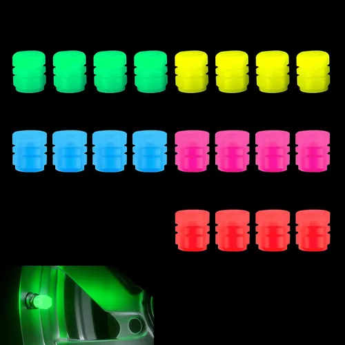 20 tapones fluorescentes para válvulas de neumáticos, tapas luminosas para vástagos de válvula, decoraciones geniales para automóvil, accesorios