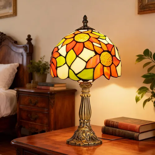 Miniatura 19 de Lámpara de mesa pequeña estilo Tiffany, lámpara de vidrio teñido antiguo de 5 pulgadas, lámpara de mesa de noche para escritorio, para dormitorio