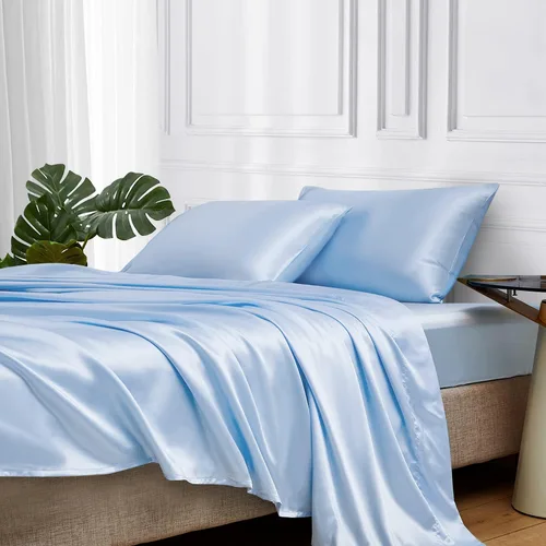 Miniatura 42 de MR&HM Sábanas de satén para cama de tamaño King, juego de 4 piezas de ropa de cama sedosa con bolsillo profundo de 15 pulgadas para colchón