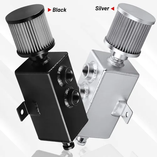 Miniatura 6 de Tanque de Captura de Aceite Universal de 1L con Deflector 10AN, Filtro de Respiración, Depósito de Aluminio en Negro