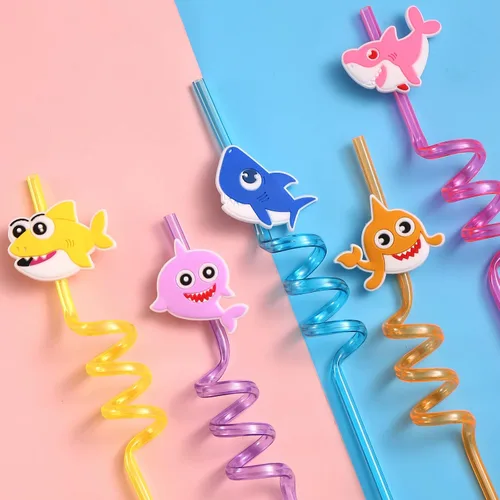 Miniatura 2 de 24 popotes de plástico reutilizables para niños y niñas, bebés, para natación, temática de tiburón océano, suministros de fiesta de cumpleaños