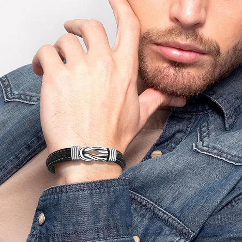 Miniatura 3 de Brown Braided Leather Stainless Steel Infinity Bracelets Lettering Love You Forever Gifts for Son Grandson Husband Boyfriend Brother Always Linked