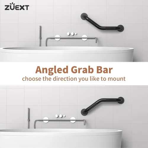 Miniatura 5 de ZUEXT - Barra de agarre en ángulo de 16 pulgadas, paquete de 2 manijas antideslizantes negras para ducha, barra de equilibrio de baño moleteada