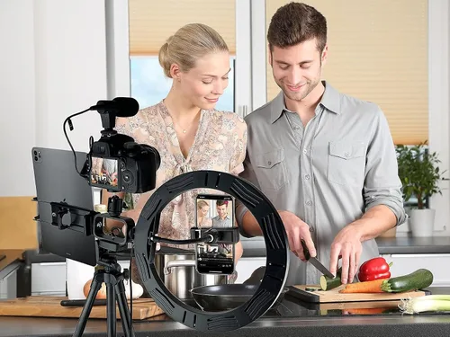 Miniatura 2 de Acuvar Kit de vlogging premium de 9 piezas para iPhone, Android y cámaras, micrófono, soporte de trípode y luz LED, paquete de YouTube, TikTok