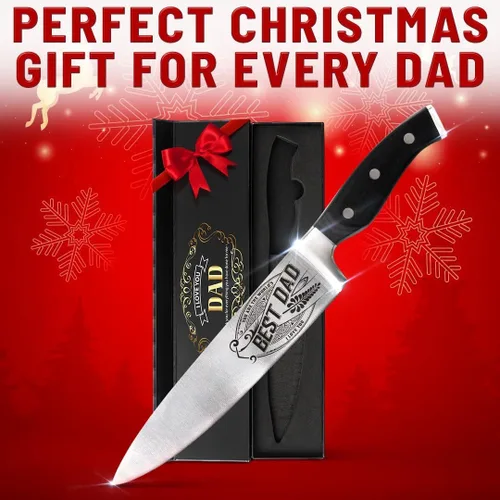 Miniatura 4 de Cuchillo de chef de alta calidad, regalo de cumpleaños, cuchillo de cocina de acero al carbono de 8 pulgadas con mango de madera de Pakka, Día