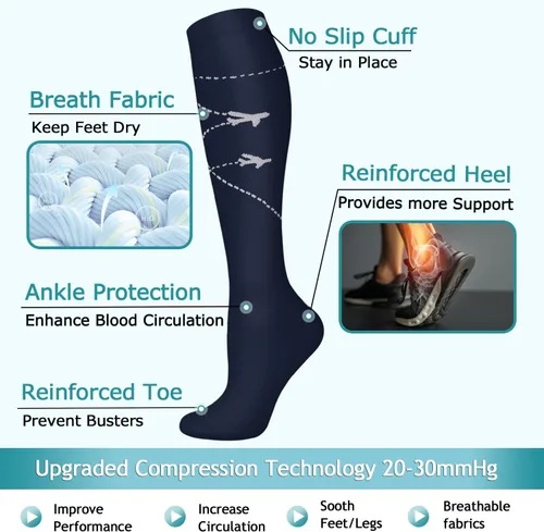 Miniatura 34 de ACTINPUT 8 pares de calcetines de compresión para mujeres y hombres, medias de compresión de apoyo para médicos, correr, atletismo