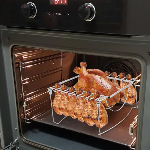 Miniatura 6 de Estante para costillas 3 en 1 para ahumar y patas de pollo para parrilla, capacidad para 6 costillas grandes, 12 alas de pata de pollo, 1 pollo