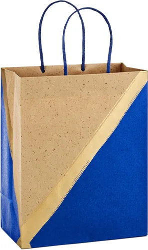 Miniatura 6 de Hallmark Bolsas de regalo de papel medianas de 9 pulgadas (paquete de 8 – azul y kraft) para Hanukkah, cumpleaños, bodas, día del padre