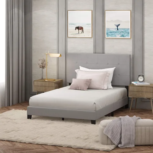 Miniatura 17 de Furinno Laval Marco de Cama Plataforma Tapizado con Botones Penachos, Individual, Glacier