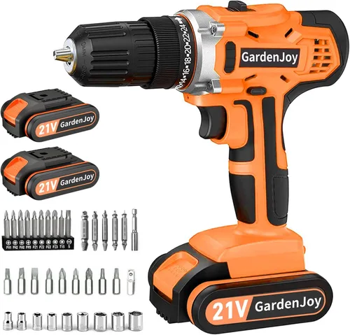 Miniatura 11 de GardenJoy Juego de Taladro Inalámbrico de 20V, Kit Eléctrico de Potencia 2 Baterías Con Cargador 30Nm 2 Velocidades Portabrocas Sin Llave de 3/8