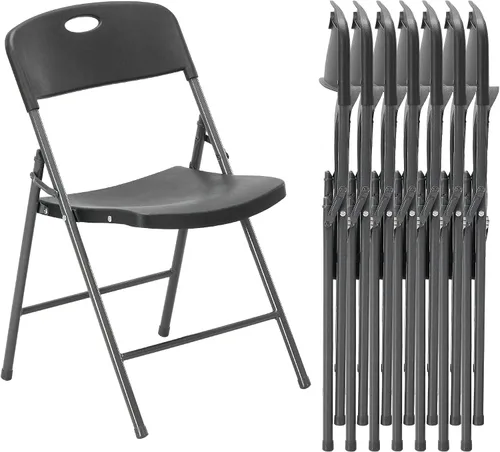 Miniatura 33 de DUMOS Paquete de 12 sillas plegables acolchadas de cuero, asiento comercial apilable portátil para interiores y exteriores con marco de acero, Caqui