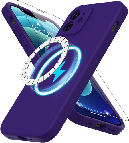 Miniatura 8 de DEENAKIN Funda magnética de silicona para iPhone 12 Pro con protector de pantalla, compatible con MagSafe, protección de cámara, funda protectora