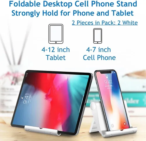Miniatura 2 de Soporte de teléfono celular para escritorio, paquete de 2 soportes para teléfono móvil, soporte para tableta de escritorio, soporte plegable blanco