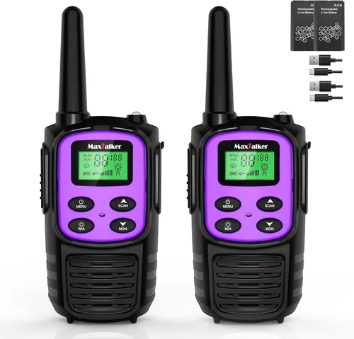 Miniatura 11 de Walkie Talkies MaxTalker de largo alcance para adultos, MT10 Walkie Talkies recargables FRS de 2 vías, NOAA, batería de 1200mAh Li-ion con cable