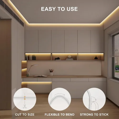 Miniatura 5 de Tira de luz LED COB de 32.8 pies con control remoto, 2700K Ra93+ regulable blanco cálido brillante luz LED COB tira de luz blanca para espejo