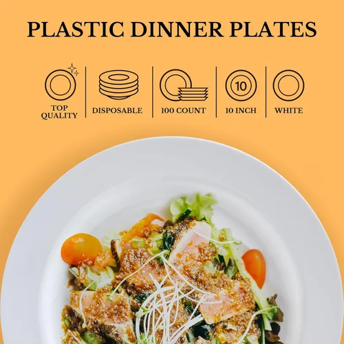 Miniatura 4 de FOCUSLINE 100 platos de plástico blanco de 10 pulgadas, platos desechables de alta resistencia, platos de plástico duro de alta calidad, platos