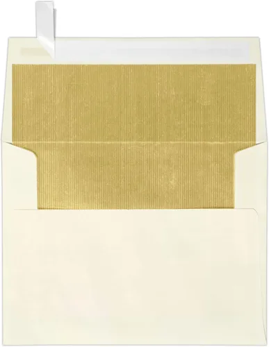 LUXPaper Sobres de invitación con forro de aluminio A2 | Despegar y prensar | 4 3/8 pulgadas x 5 3/4 pulgadas | Natural con forro LUX dorado | 70