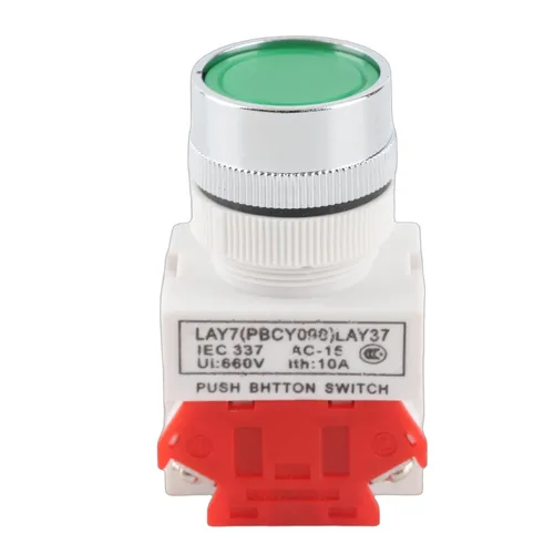 Miniatura 8 de Interruptor momentáneo, reinicio automático interruptor de botón de cabeza plana 0.866 in montaje LAY37-11BN (verde)