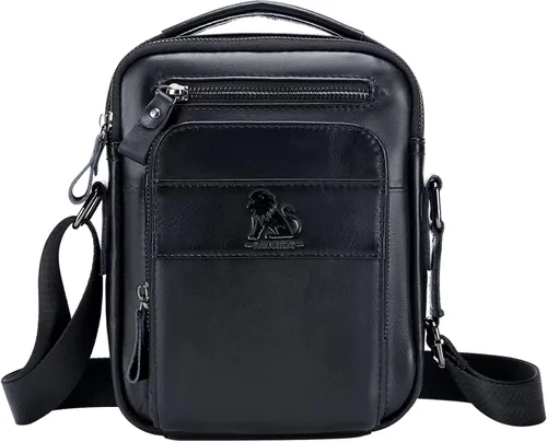 BAIGIO Bolso de hombro de cuero genuino para hombre, maletín de mensajero, bolso de mano cruzado, bolso de viaje