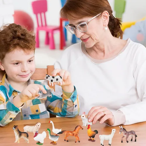 Miniatura 6 de SIENON Juego de 12 piezas de figuras de animales de granja, mini juguetes de plástico realistas para niños, juego educativo de animales de granja