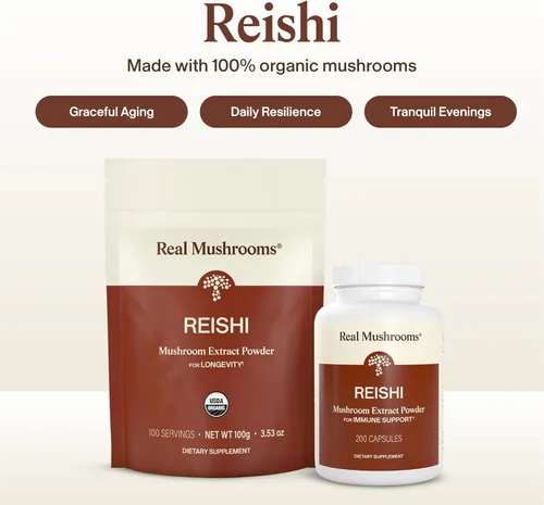 Miniatura 3 de Cápsulas de hongos Reishi para apoyo inmunológico, vitalidad, relajación (200 unidades) veganas, cápsulas de hongos sin OMG para bienestar y mejor